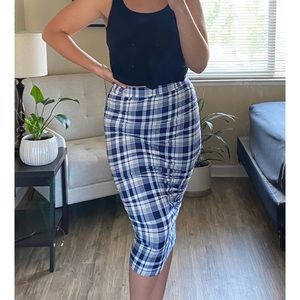 Very stretchy & comfortable blue plaid skirt